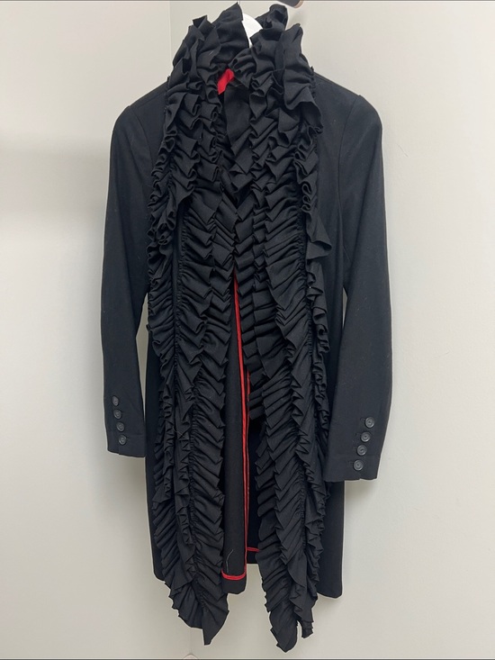 Sinclair Jackets & Blazers - Black Ruffled Long Coat - Women's Jacket